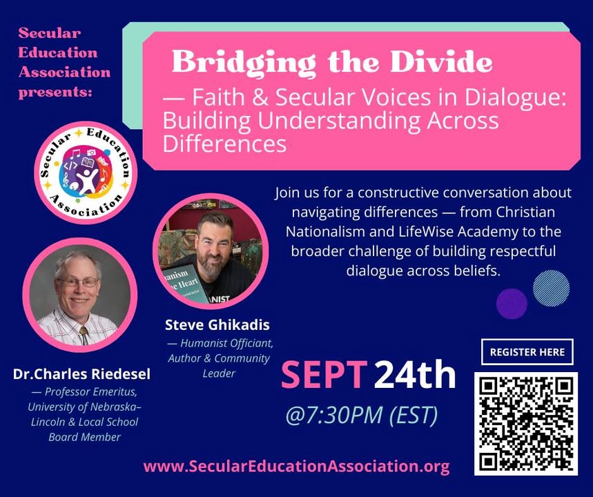 Join the Secular Education Association for an evening of honest, constructive di…