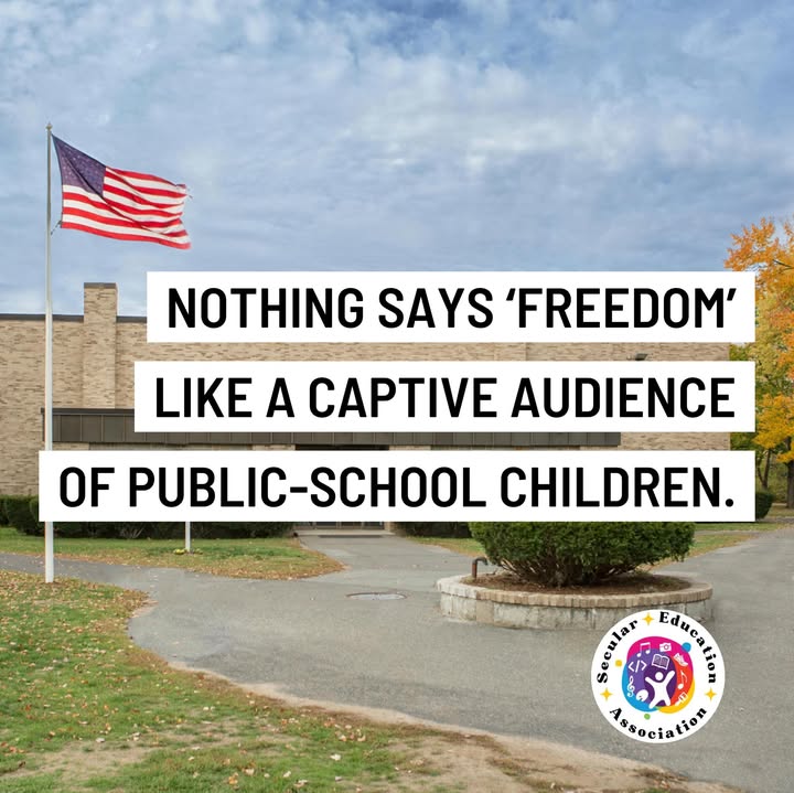 “Nothing says ‘freedom’ like a captive audience of public-school children. 🇺🇸🫡