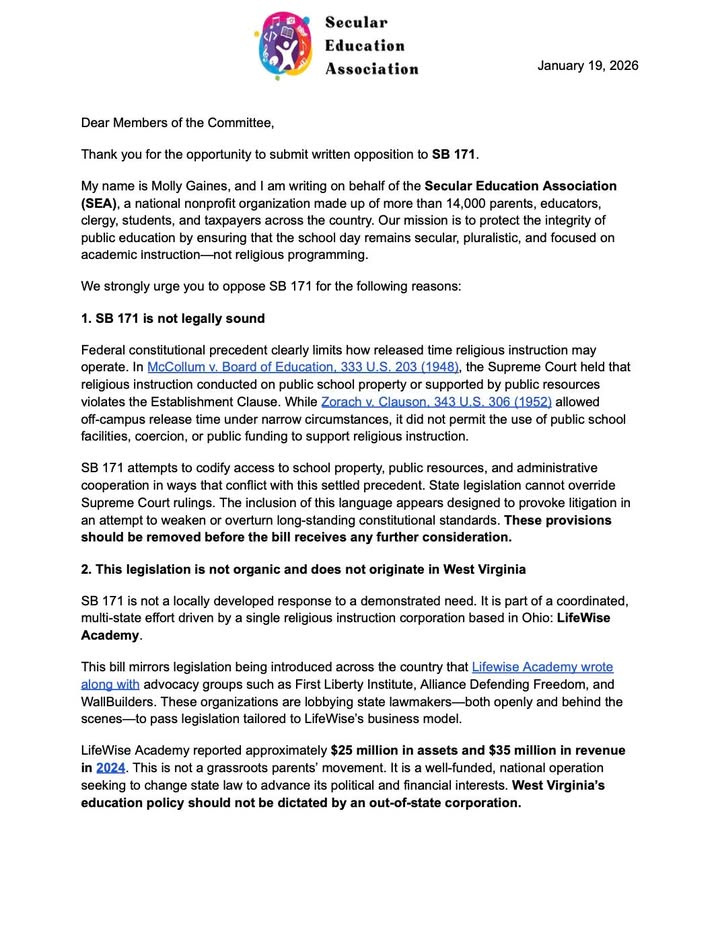 📄 We submitted formal opposition to West Virginia SB 171 — and we’re making it p…
